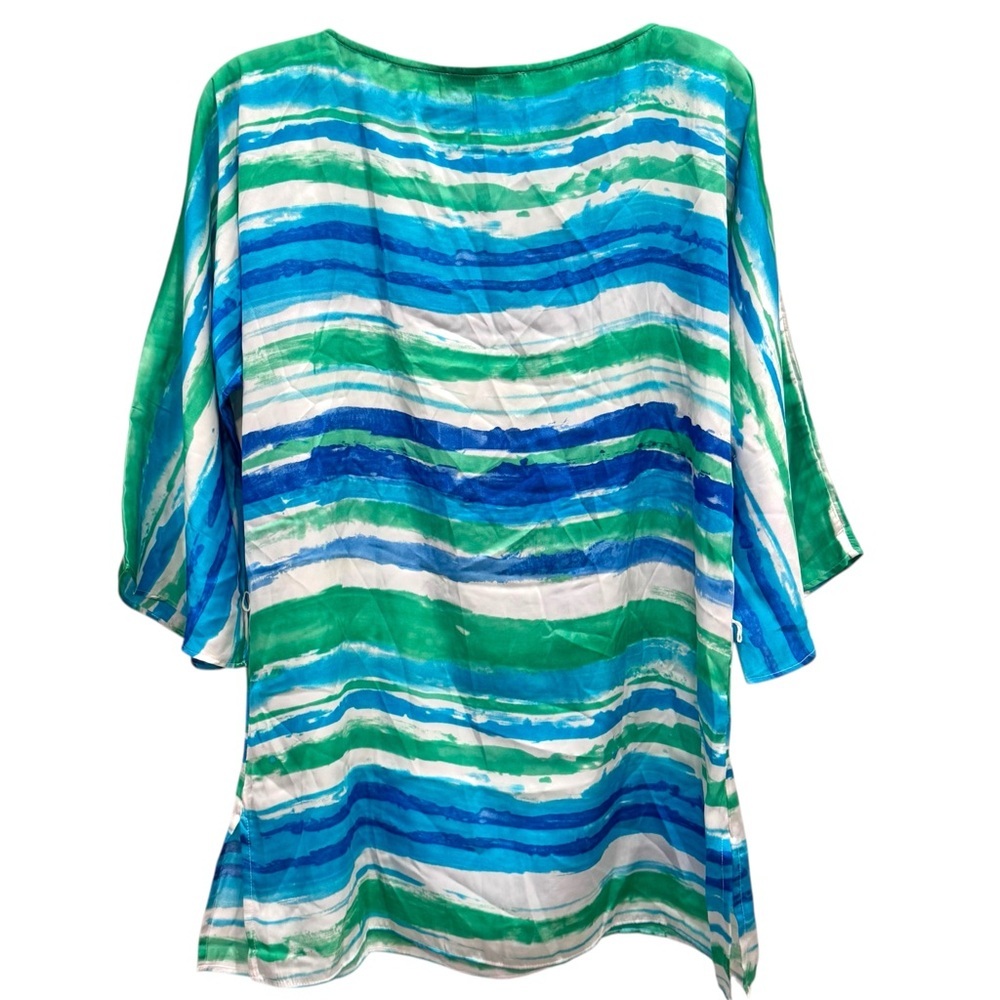 LRL Lauren Ralph Lauren Size M Watercolor Striped 3/4 Bell Sleeve Polyester Top - Picture 4 of 5